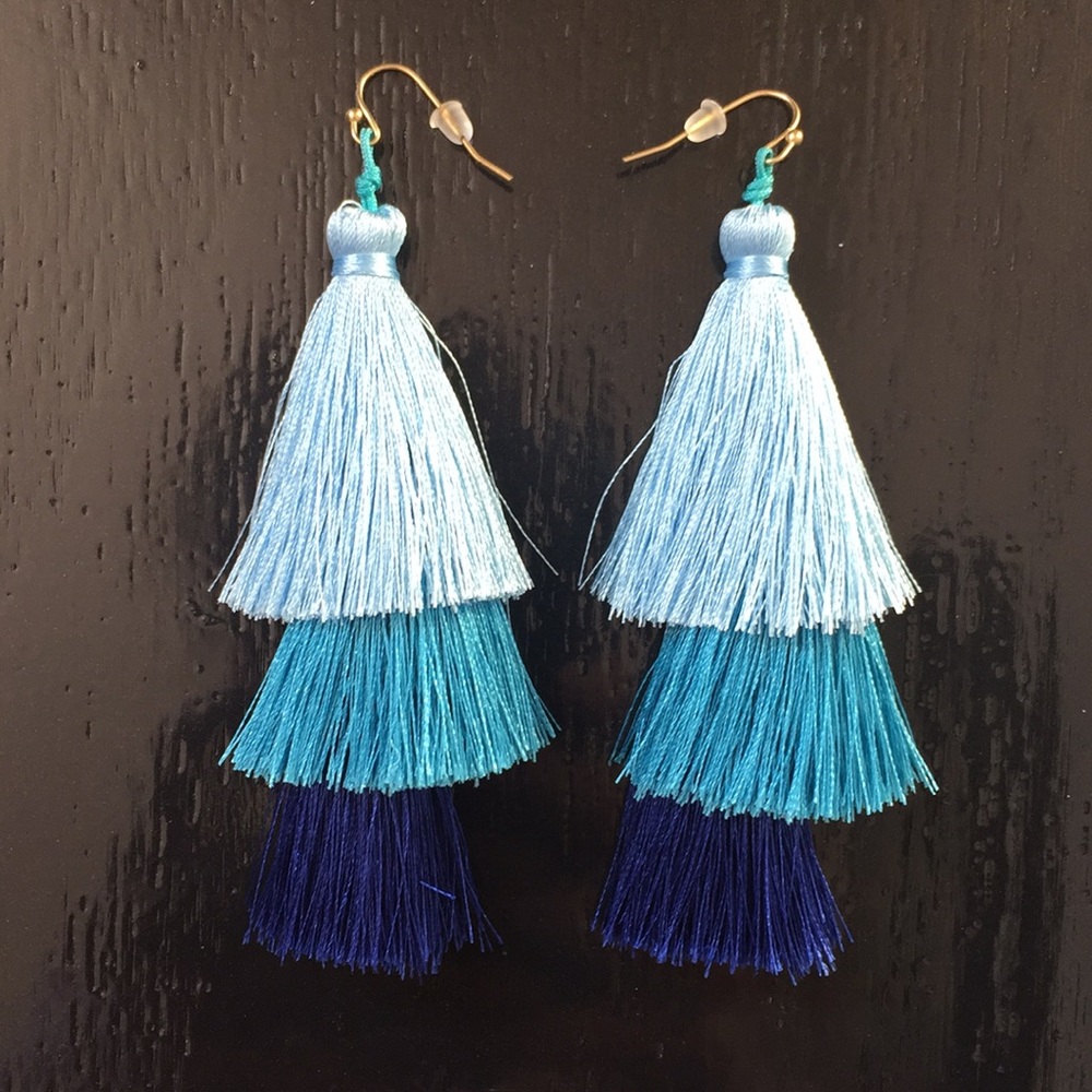 Blue tassel earrings